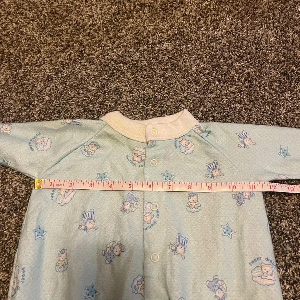 Vintage Babygro Pajamas Sleeper Blue Teddy Bear Lightweight‎ Medium USA Made